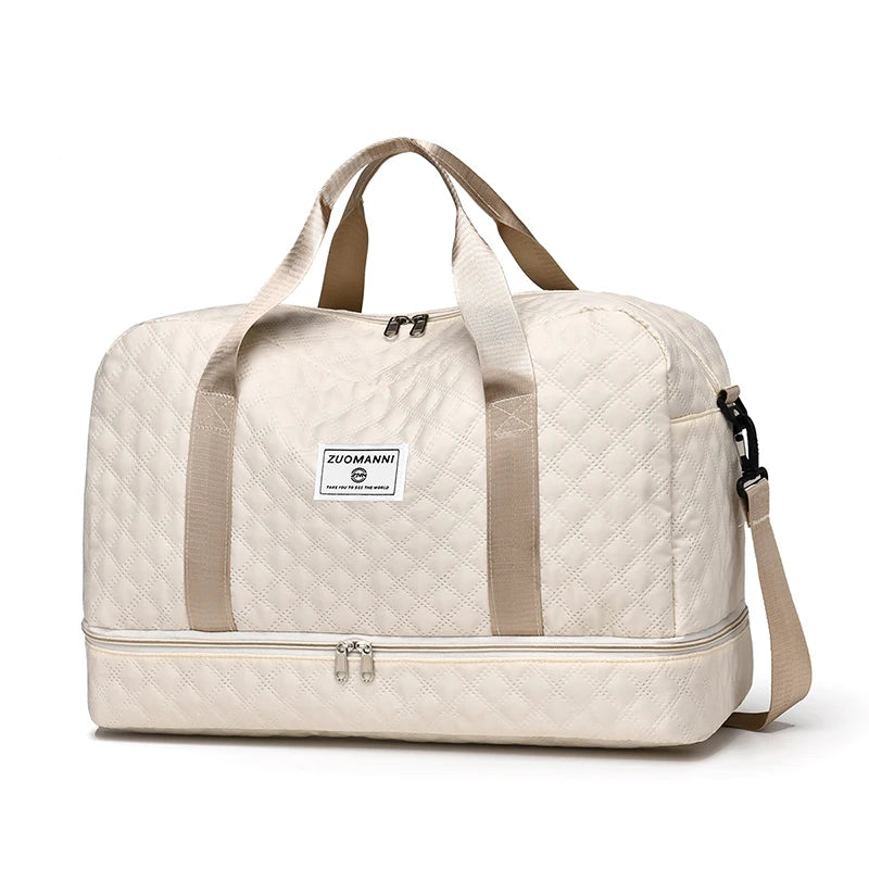 Sac de voyage femme matelassé, coloris beige