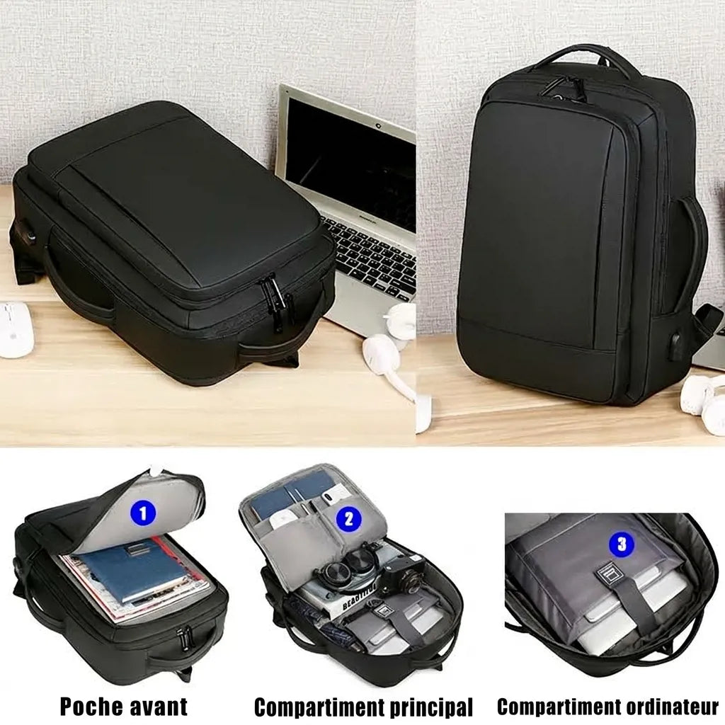 Compartiments intérieurs du sac à dos de voyage 2 en 1