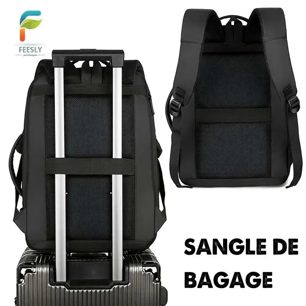 Sac à dos de voyage 2 en 1 fixé sur une valise à roulettes