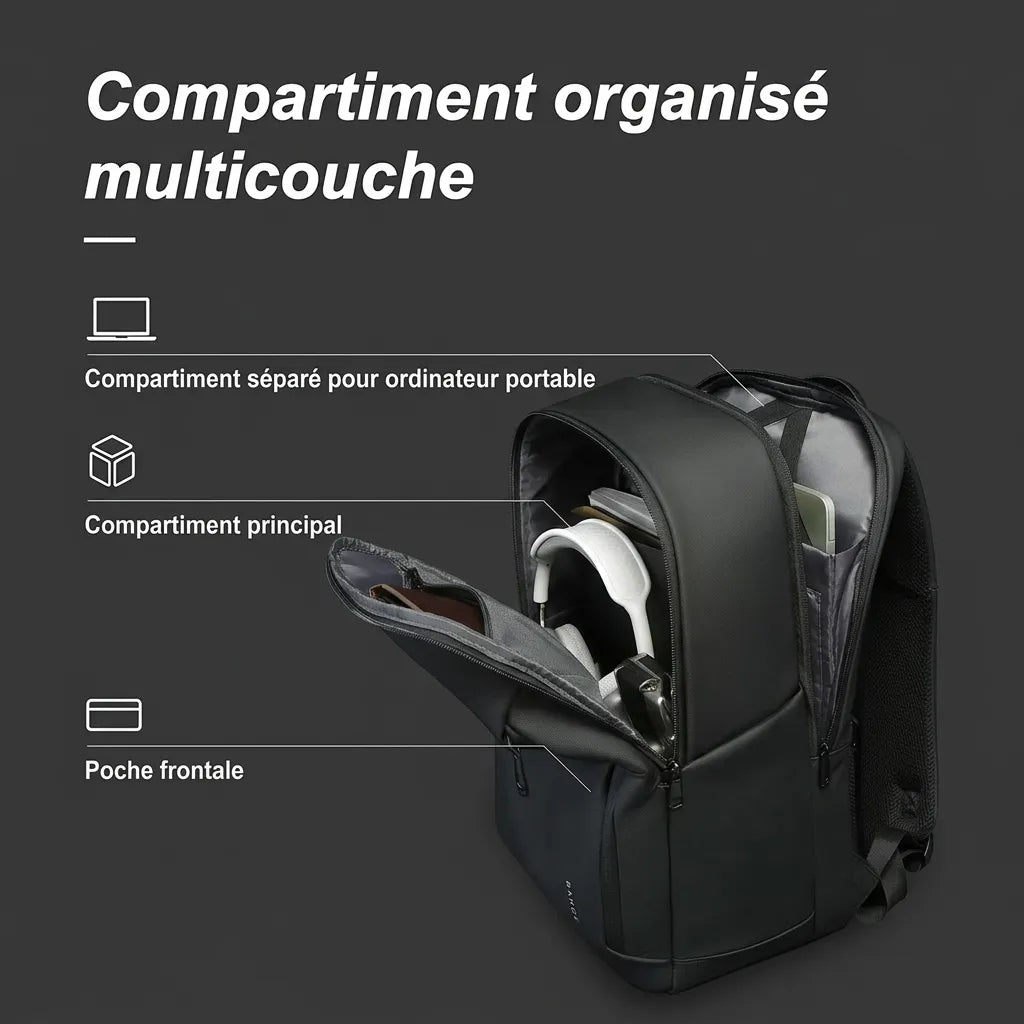 Compartiments du sac à dos de voyage business