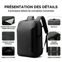 Détails de finition du sac à dos de voyage business