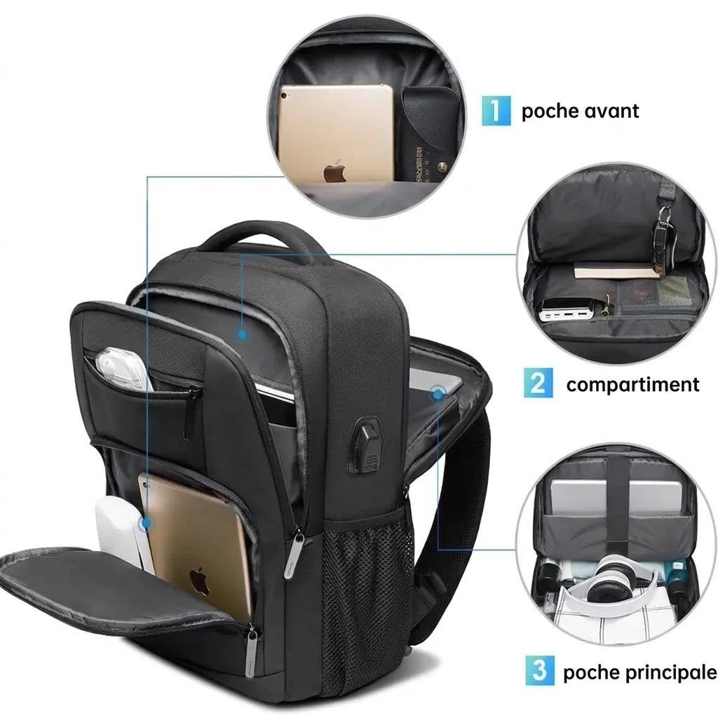 Capacité du sac à dos de voyage USB