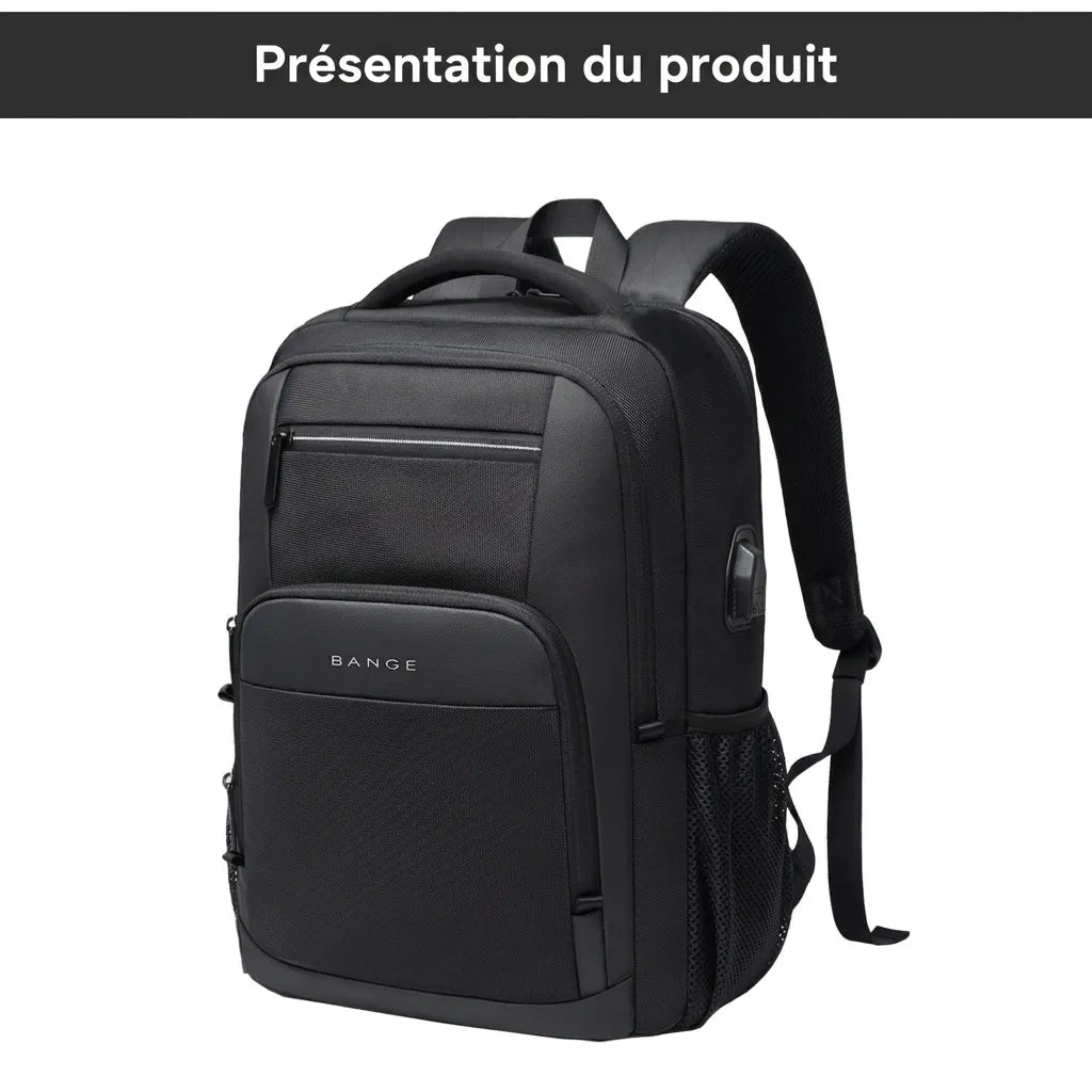 Sac à dos de voyage USB, coloris noir, présentation
