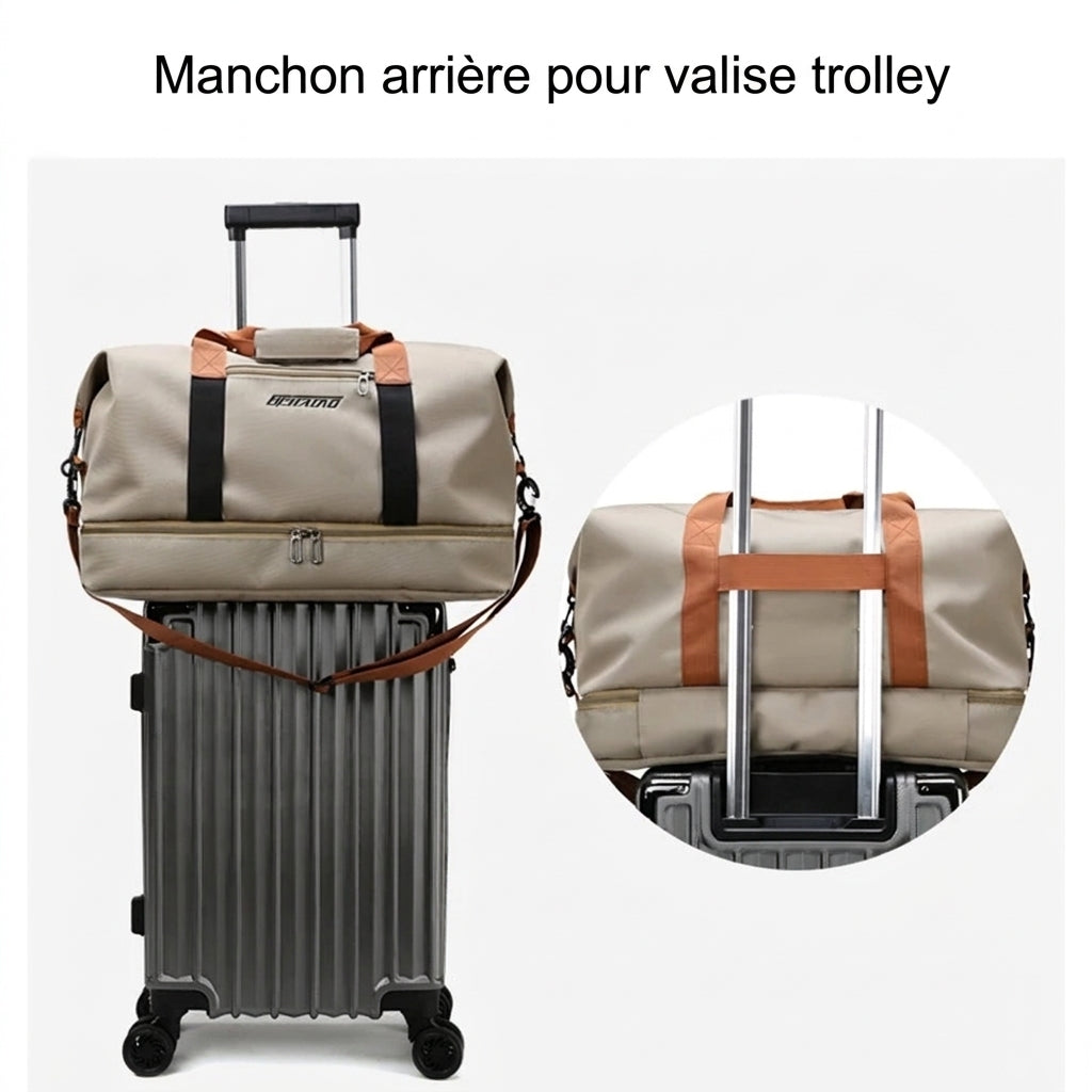 Fixation du sac de voyage 3 en 1 sur une valise, étapes