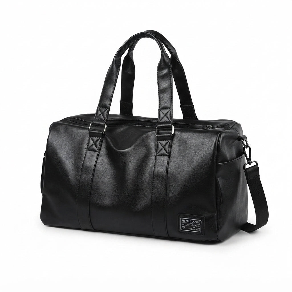 Sac de voyage homme en simili cuir, vue trois quarts