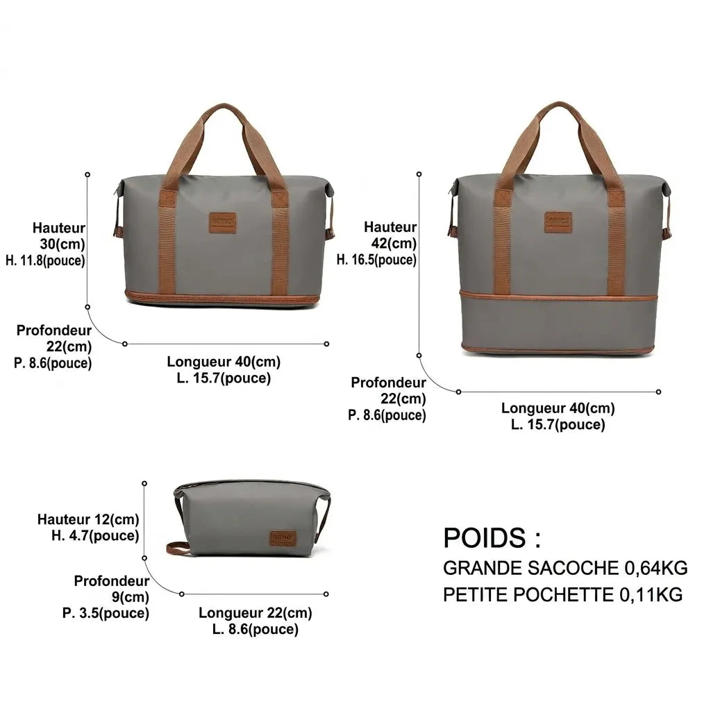 Sac de voyage femme extensible 36L, dimensions
