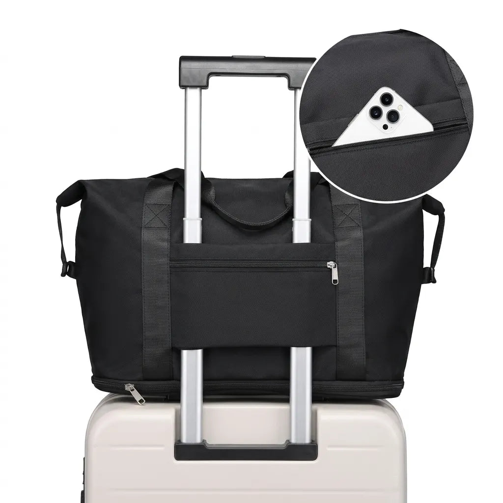 Sac de voyage femme extensible 36L fixé sur une valise