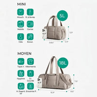 Sac de voyage femme 5L et 18L, comparatif des dimensions