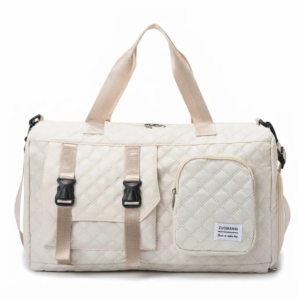 Sac de voyage femme cabas à boucles, coloris beige