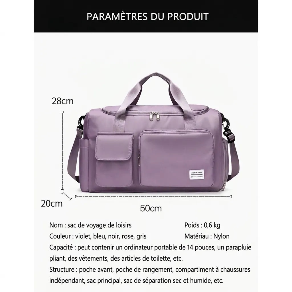 Détails de finition du sac de voyage femme cabas 50x20x28cm