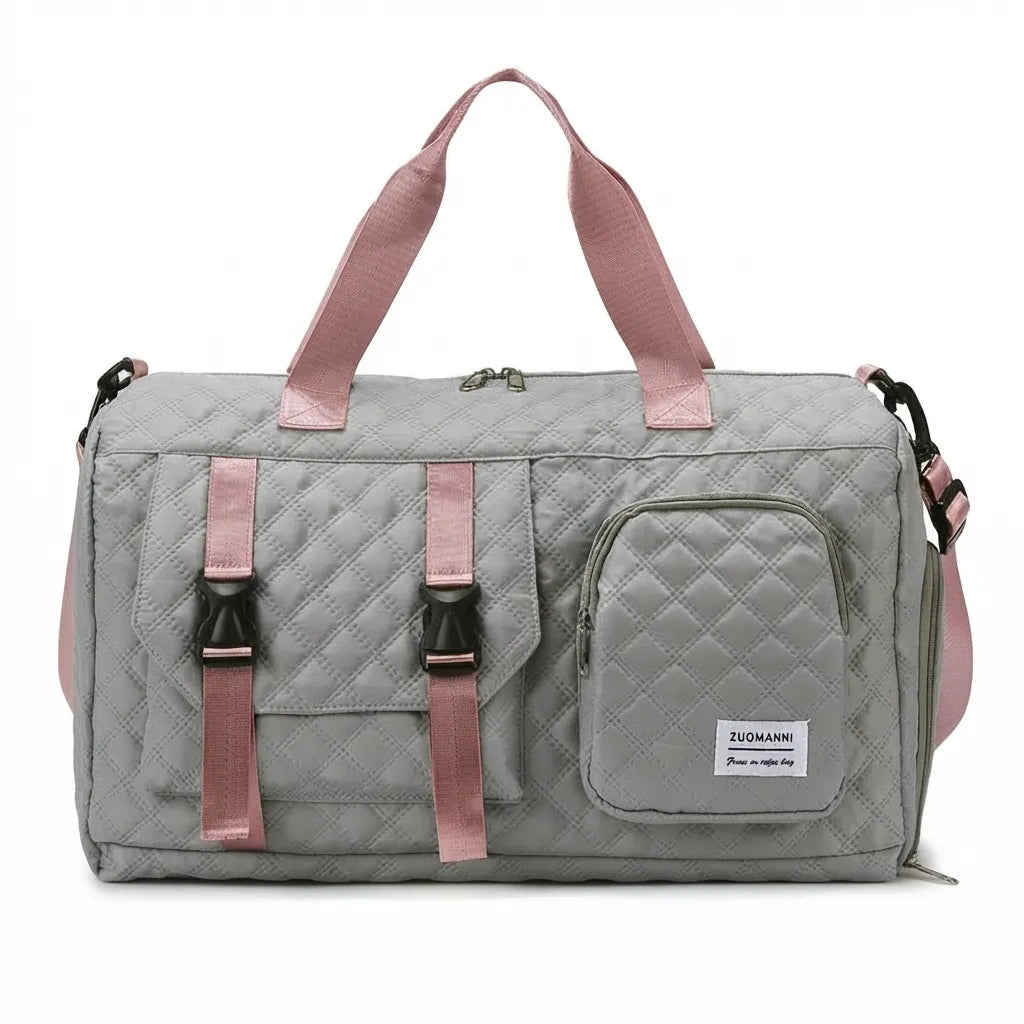 Sac de voyage femme cabas à boucles, coloris gris rose
