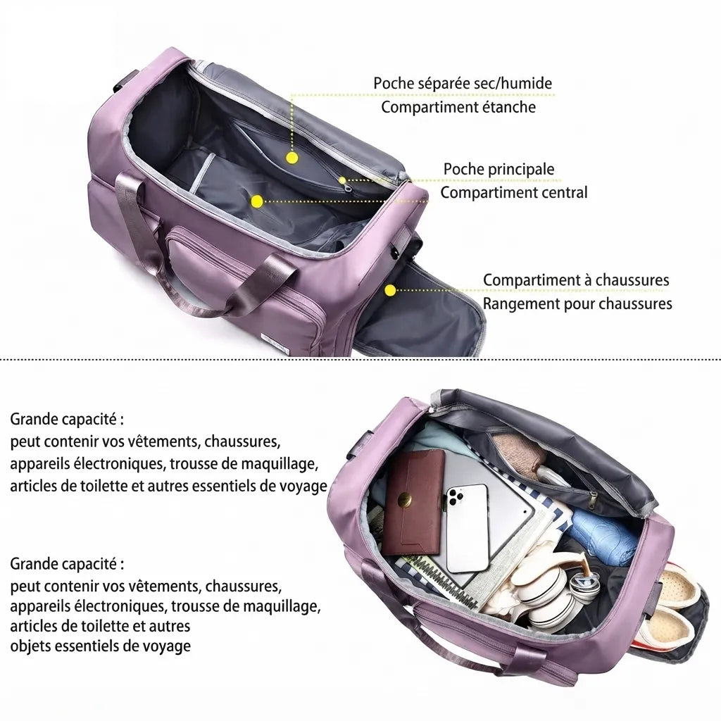 Intérieur du sac de voyage femme cabas 50x20x28cm