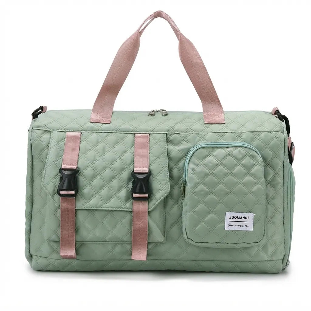 Sac de voyage femme cabas à boucles, coloris vert rose