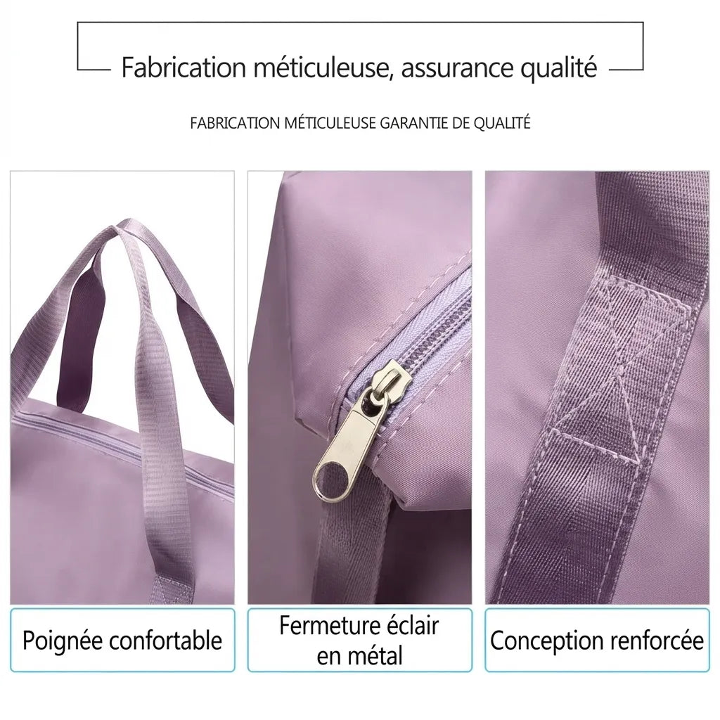 Détail de finition du sac de voyage femme extensible