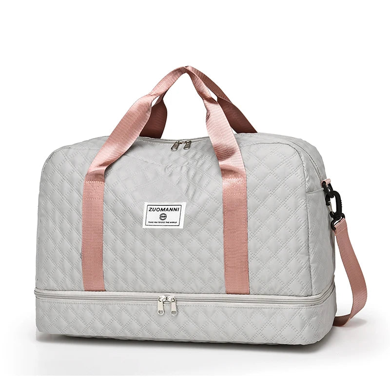Sac de voyage femme matelassé, coloris gris rose