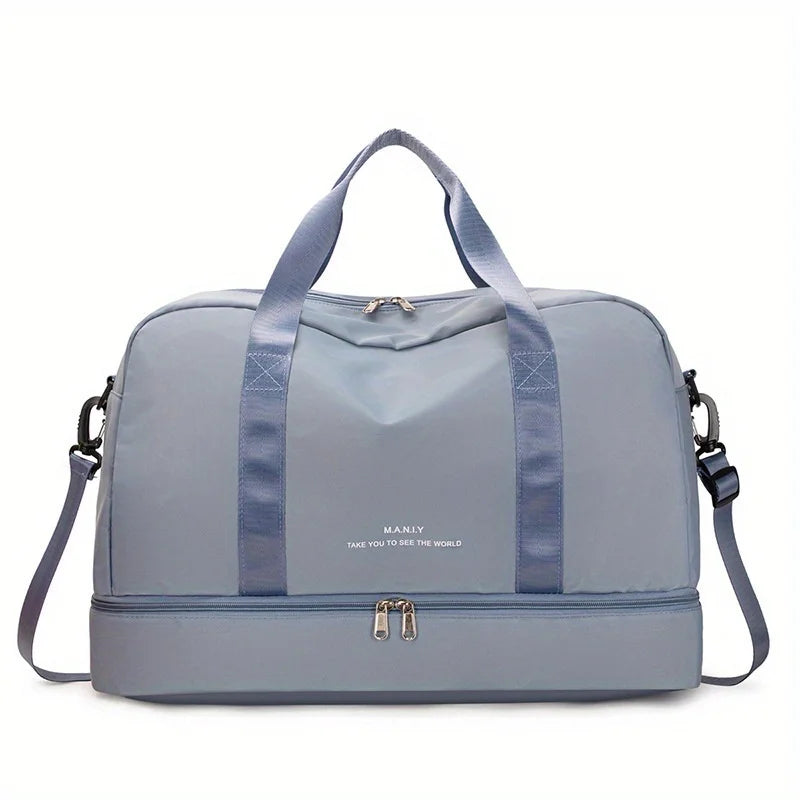 Sac de voyage femme week-end, coloris bleu, vue trois quarts