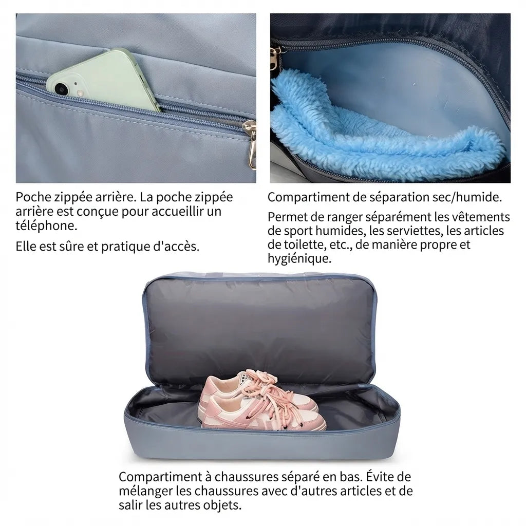 Poche avant zippée du sac de voyage femme week-end