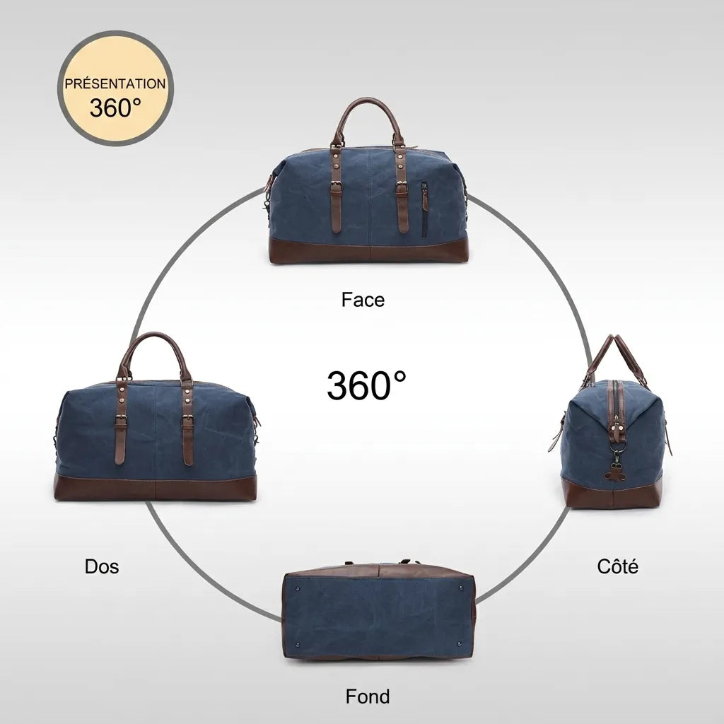Sac de voyage homme en toile, vue à 360 degrés