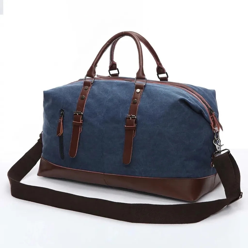 Sac de voyage homme en toile, coloris bleu, avec bandoulière