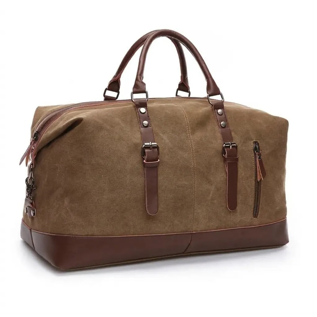 Sac de voyage homme en toile, coloris café, grande taille