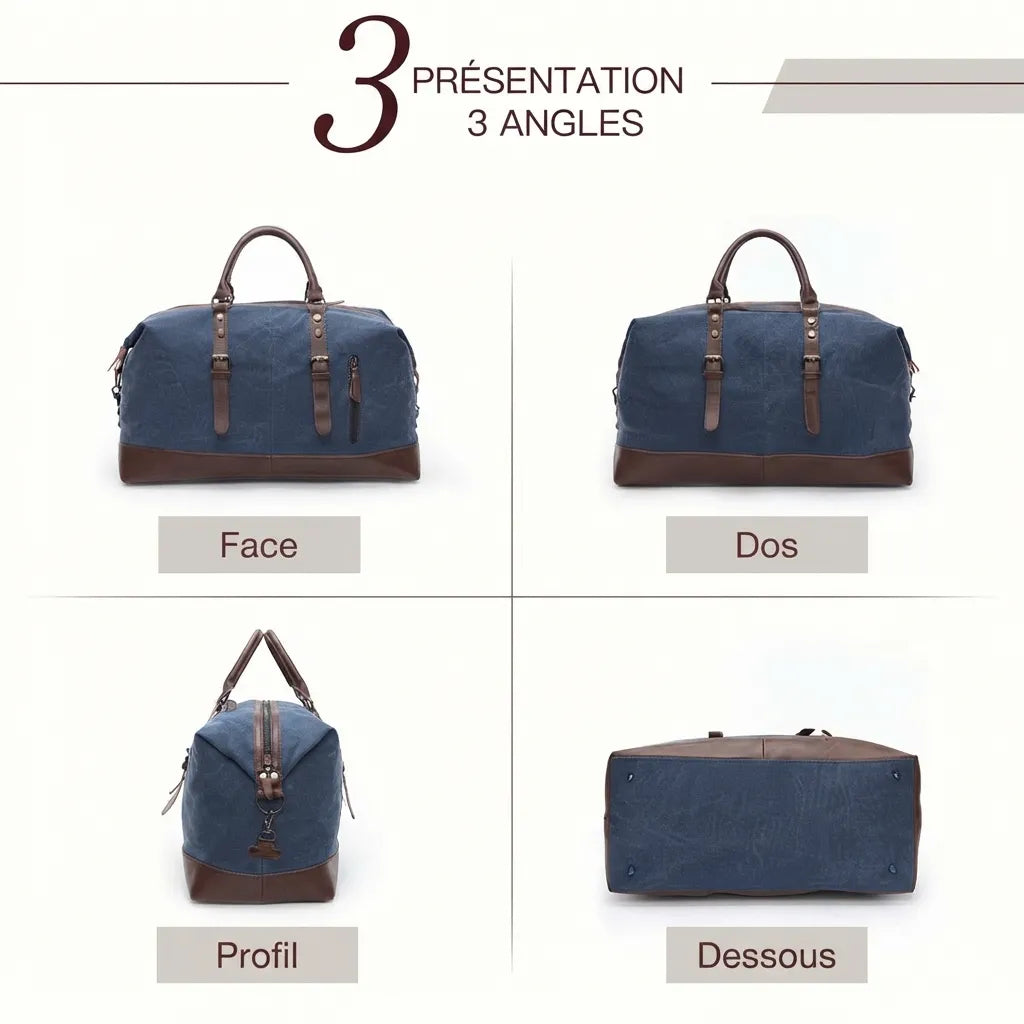 Détail des boucles du sac de voyage homme en toile