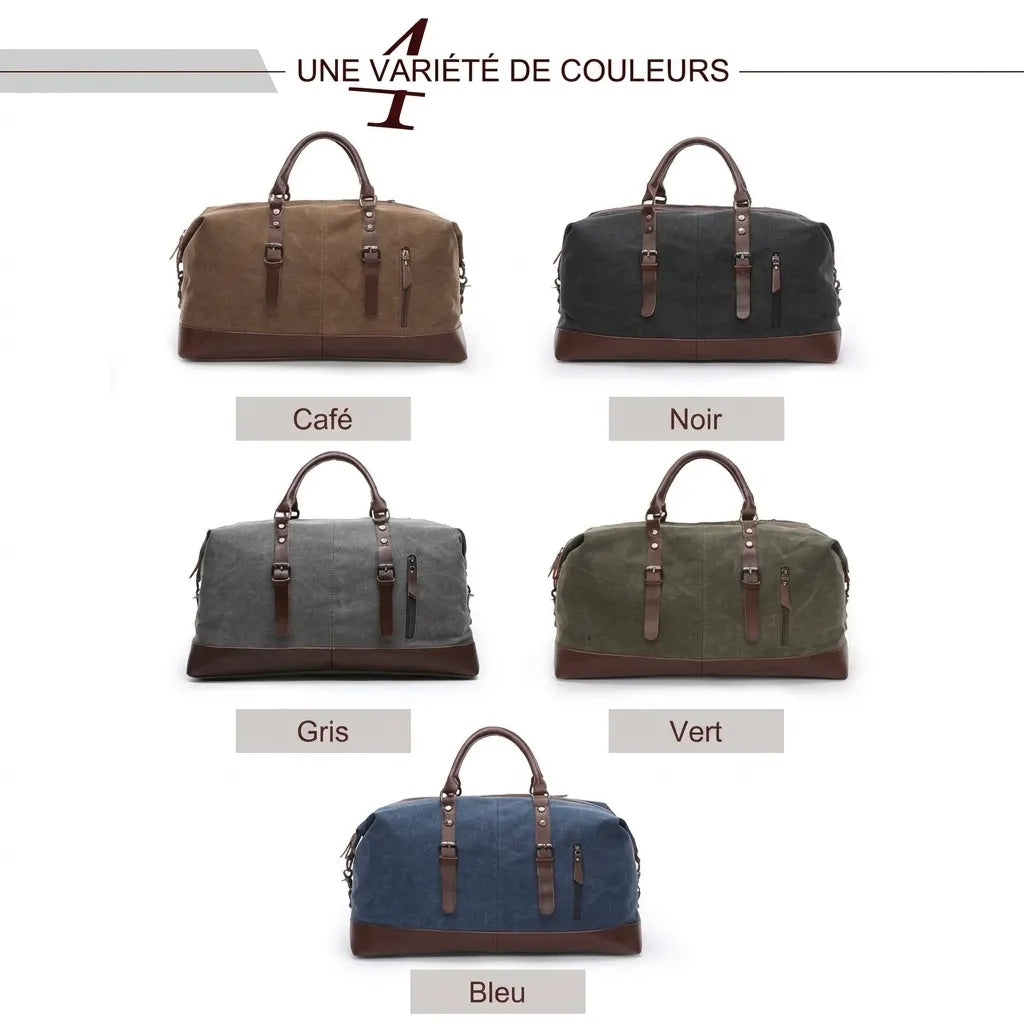 Détail de la bandoulière du sac de voyage homme en toile