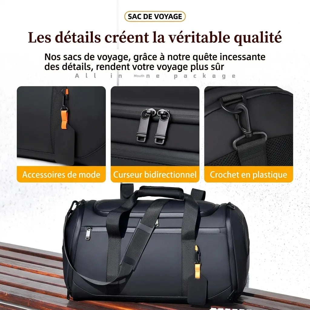 Détails de finition du sac de voyage homme multifonction