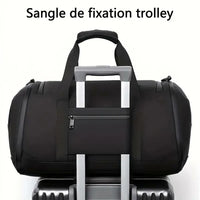 Sac de voyage homme multifonction fixé sur une valise à roulettes