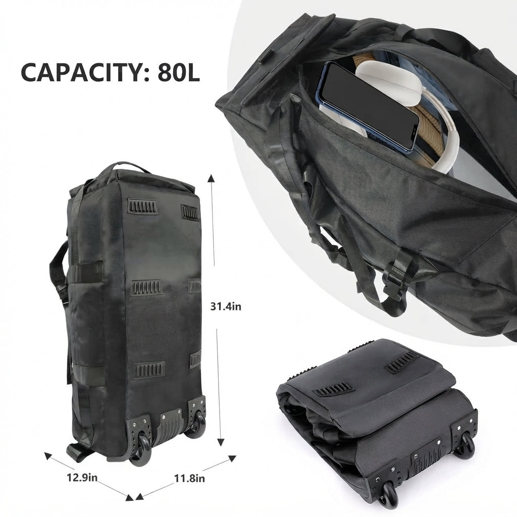 Capacité de rangement du sac de voyage à roulettes 80 litres