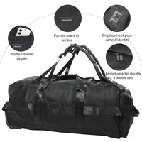 Détail des poches du sac de voyage à roulettes 80 litres