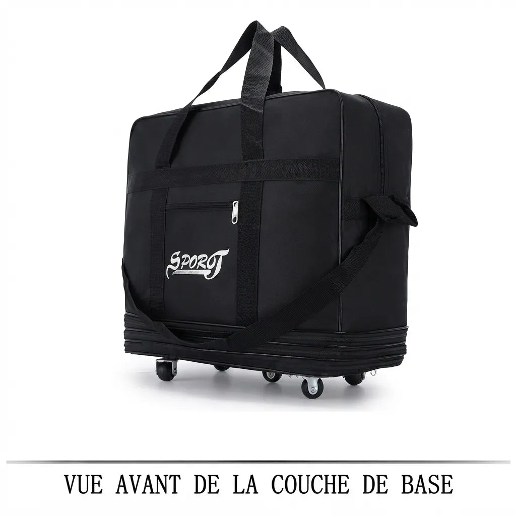 Sac de voyage pliable à roulettes, vue de côté