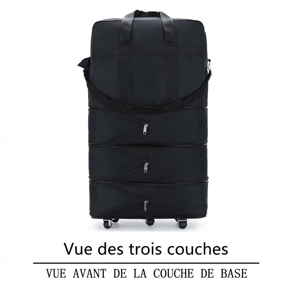 Sac de voyage pliable à roulettes, vue de dos