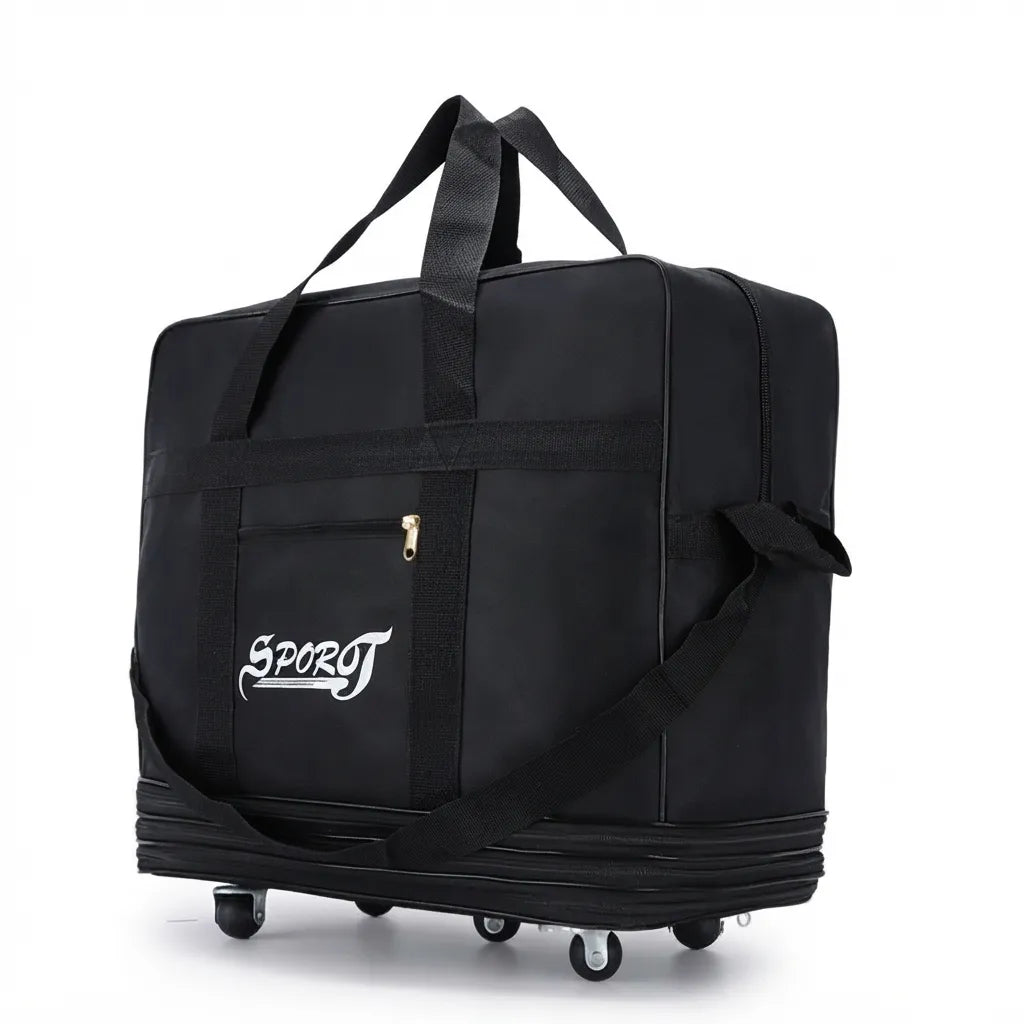 Sac de voyage à roulettes, replié à plat