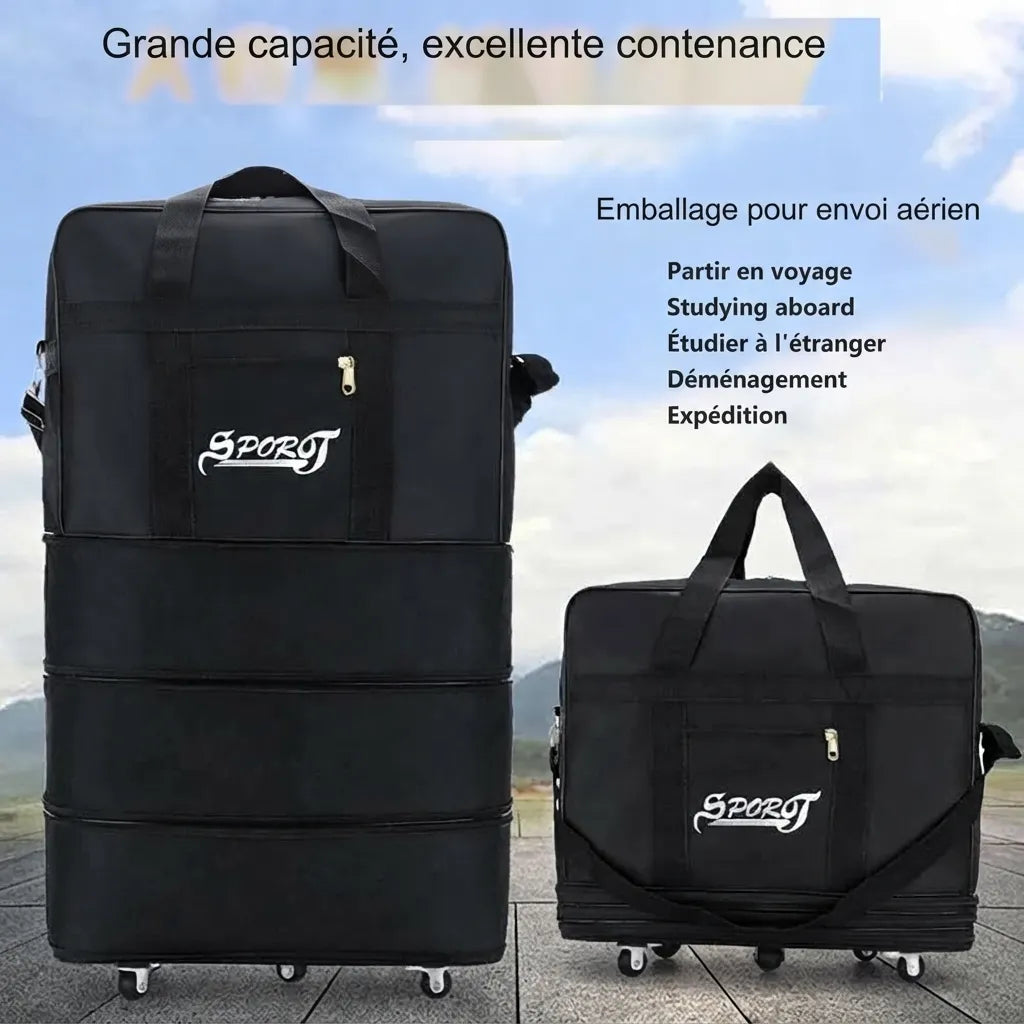 Sac de voyage pliable à roulettes, utilisation en voyage