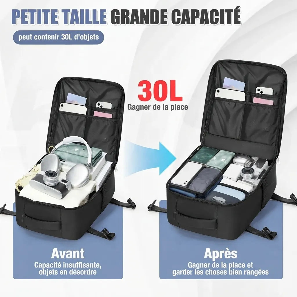 Sac de voyage sous vide, capacité avant et après compression