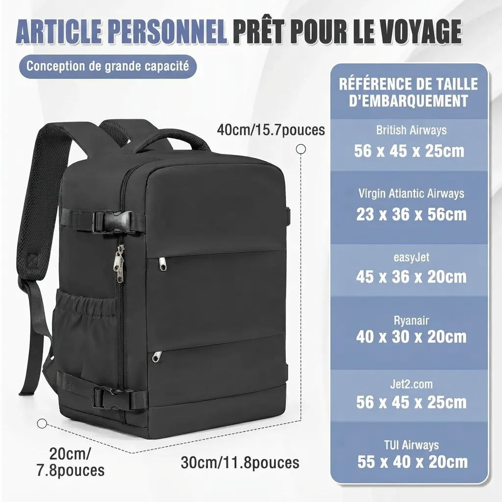 Sac de voyage sous vide, dimensions selon compagnies aériennes
