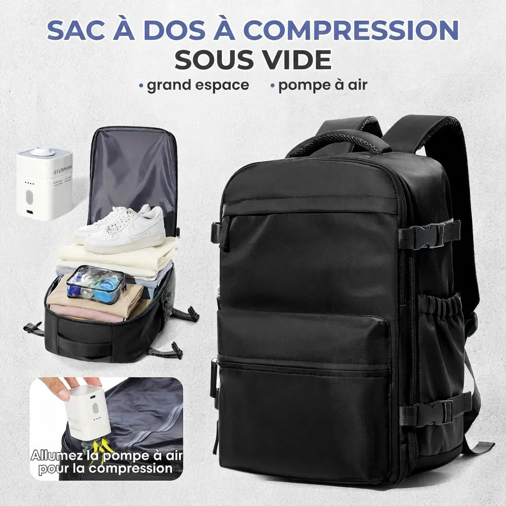 Mise en marche de la pompe électrique du sac de voyage sous vide