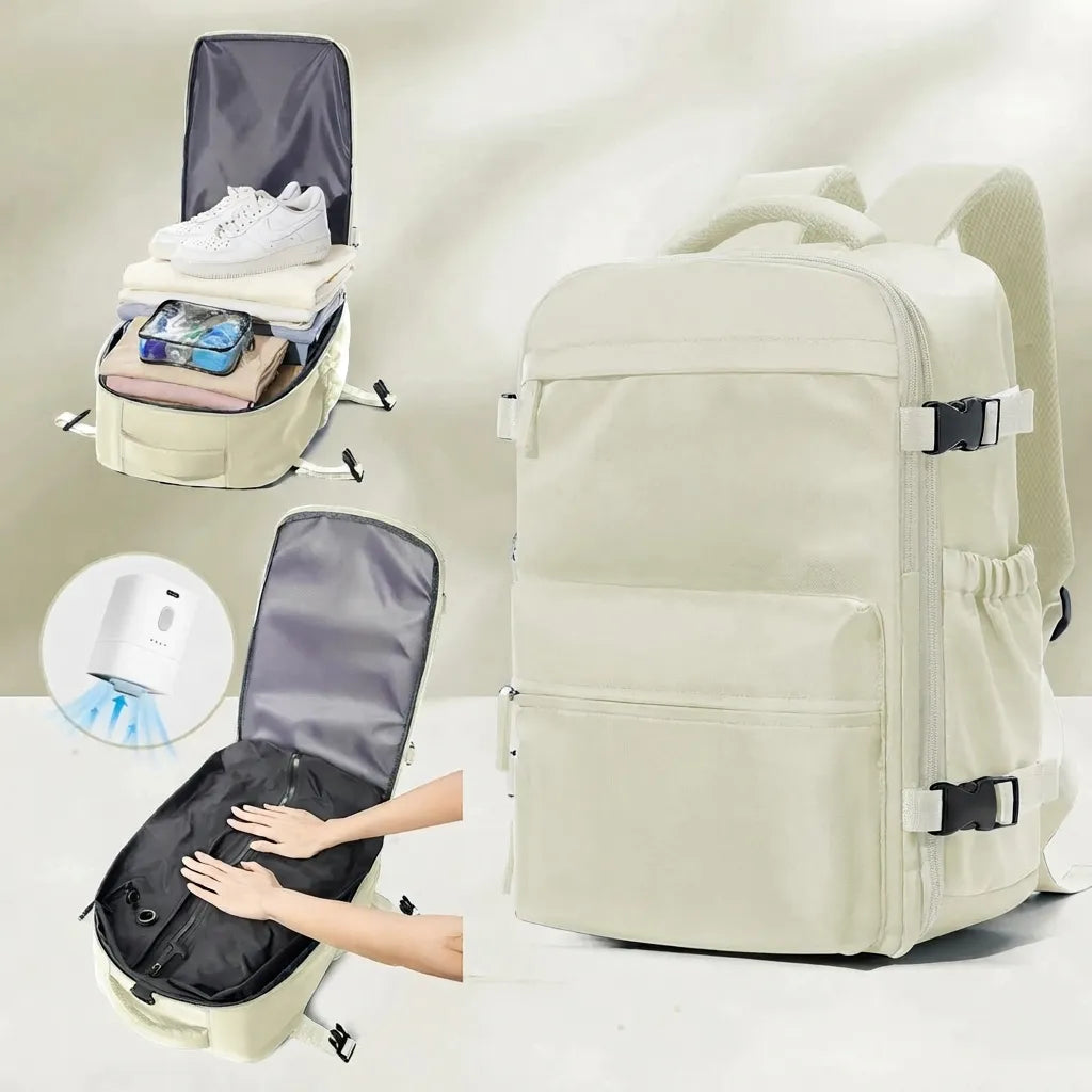 Sac de voyage sous vide avec pompe, coloris beige compressé