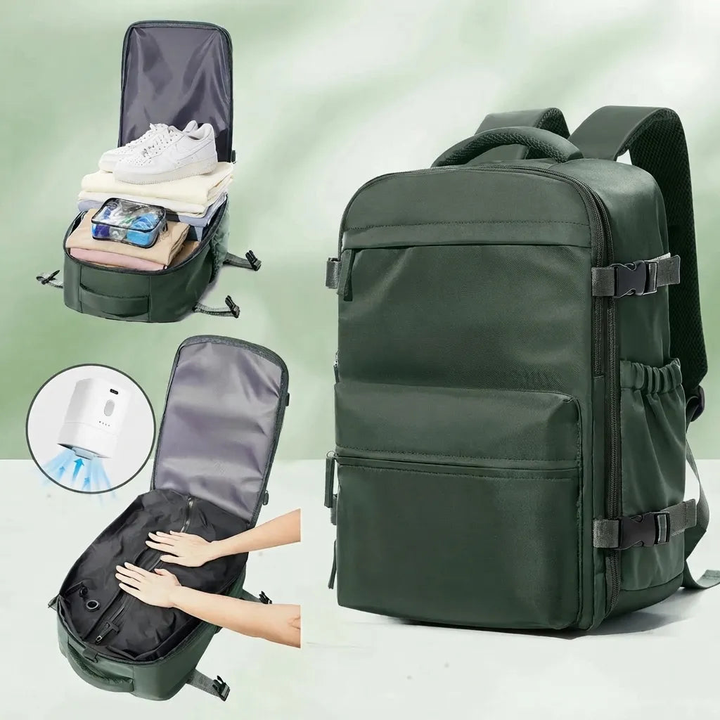 Sac de voyage sous vide avec pompe, coloris vert compressé
