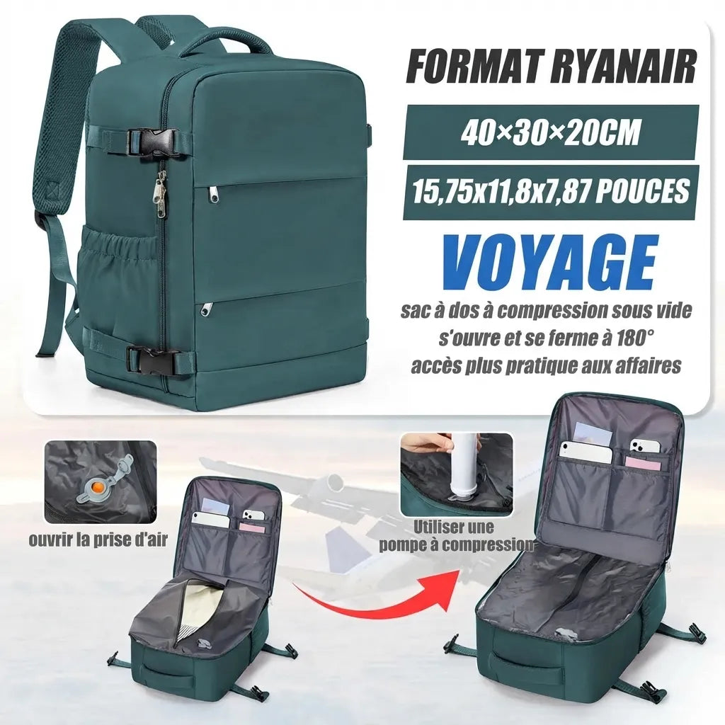 Sac de voyage sous vide, coloris bleu vert