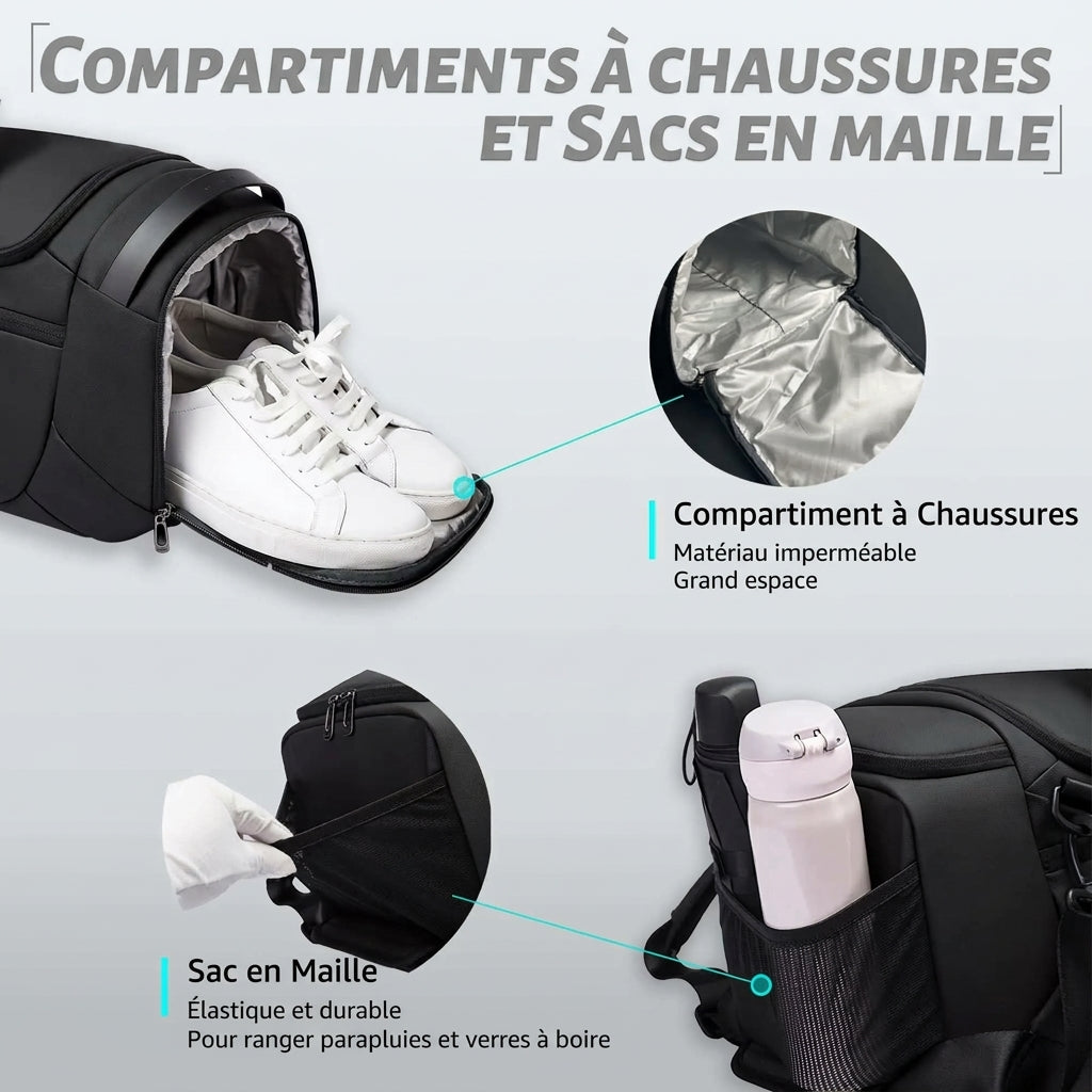 Détails extérieurs du sac de voyage homme sport