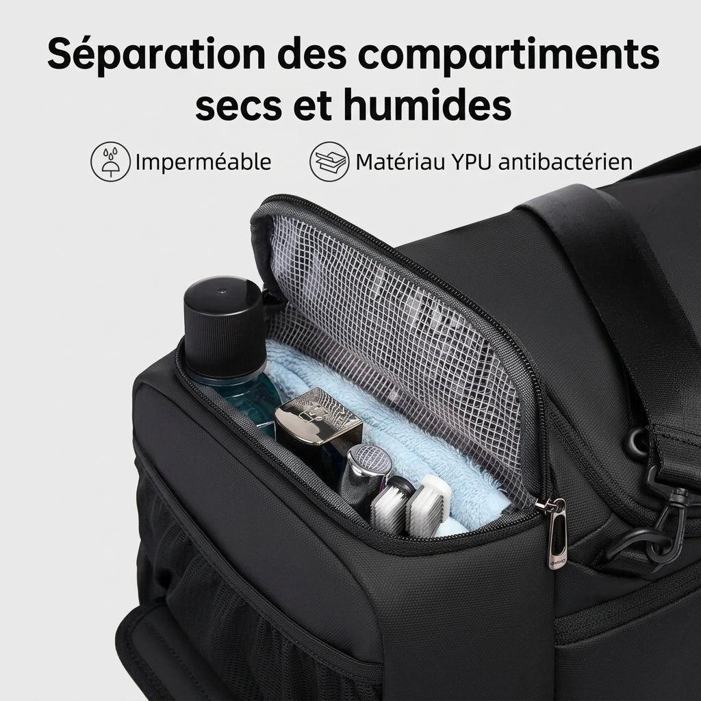 Compartiment linge sec/humide du sac de voyage homme sport